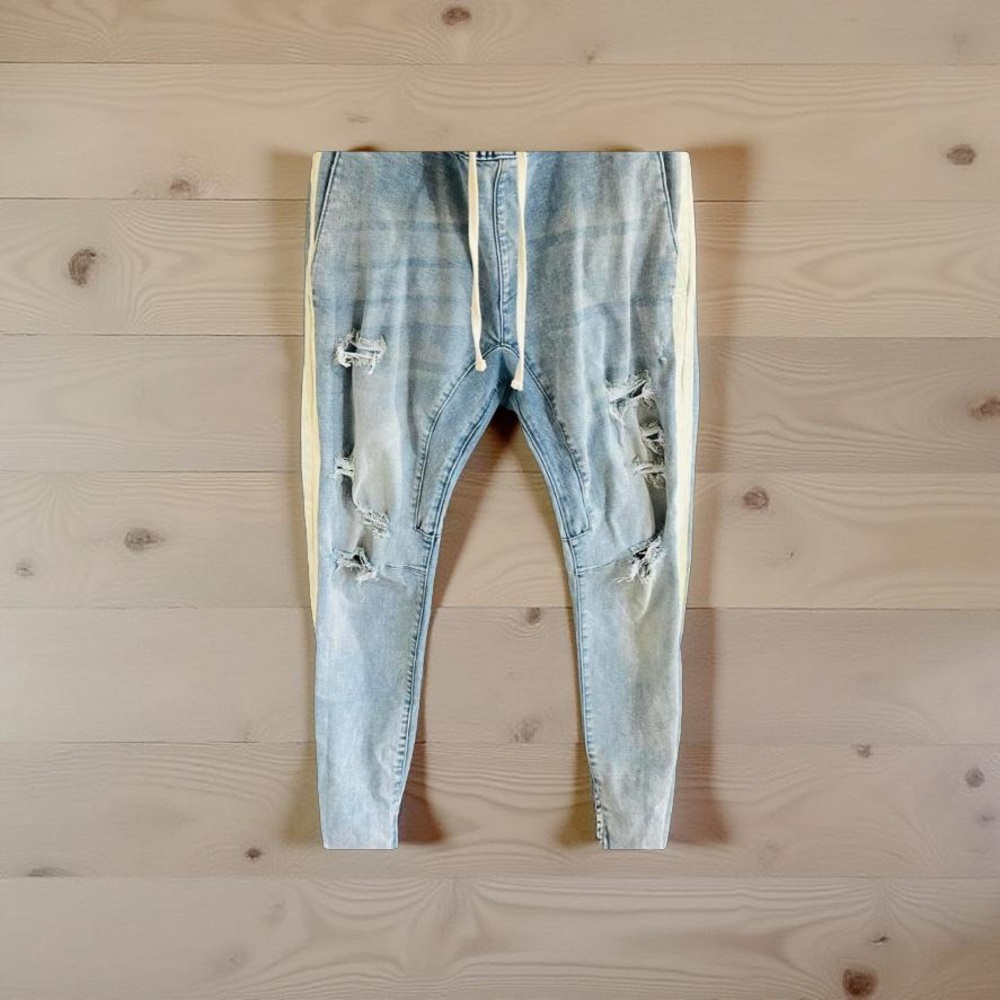 PacSun Men's Distressed Jogger Jeans Blue Ankle Zip Size M